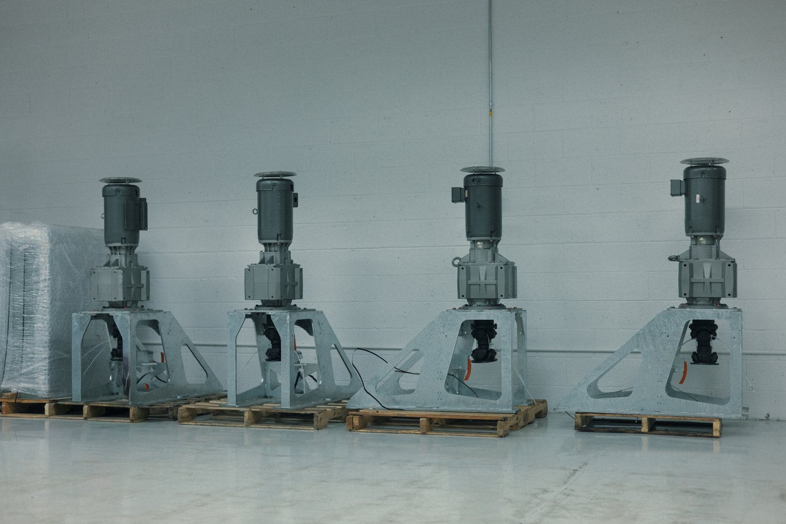 The first four PowerLink turbines staged on pallets in Phoenix